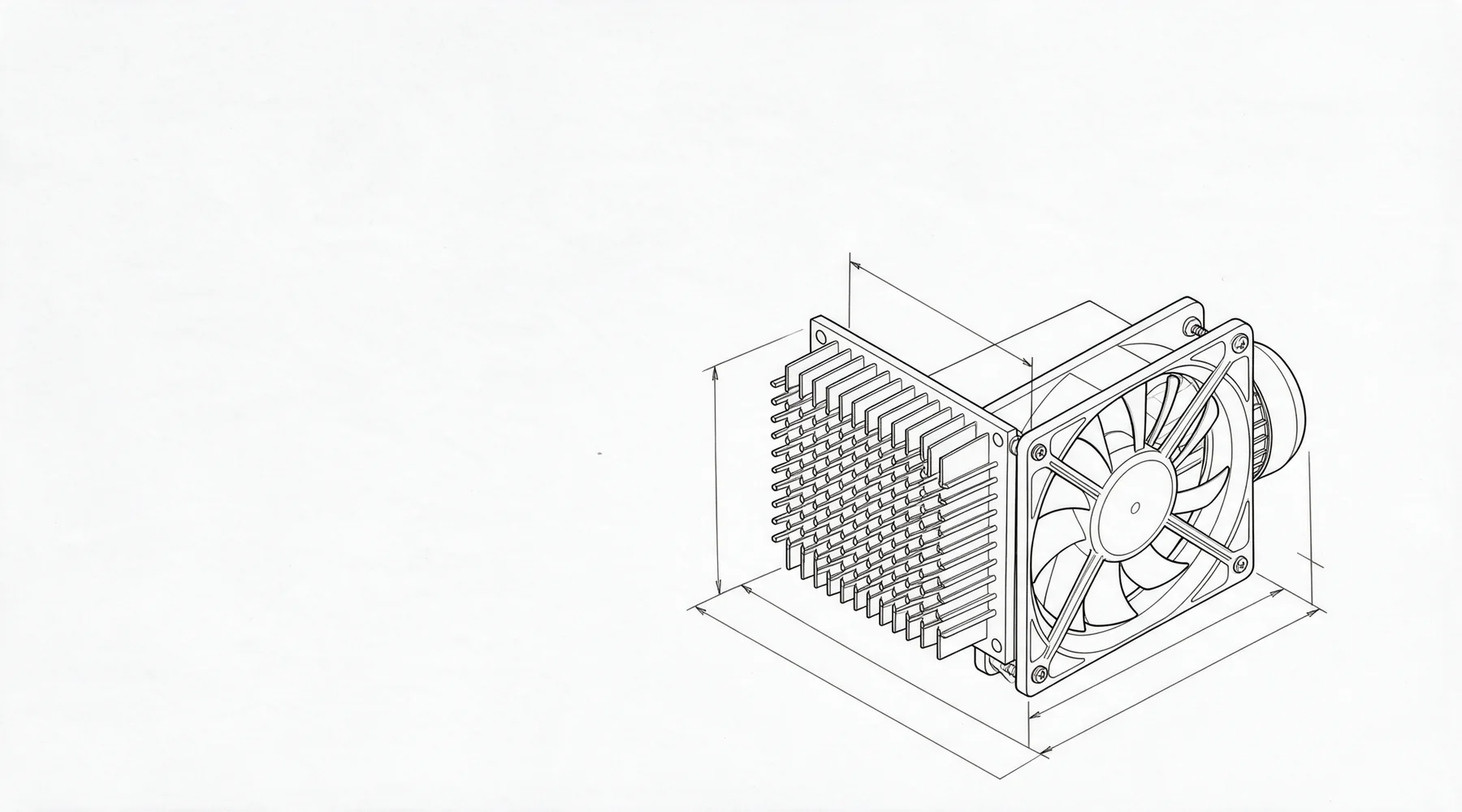The assembled heat sink, fan and motor, drawn